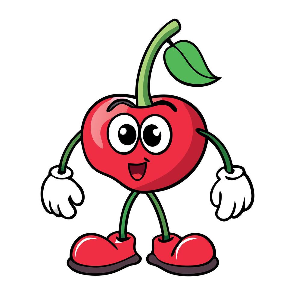 Cartoon Cherry Character with Big Eyes and Cheerful Expression vector