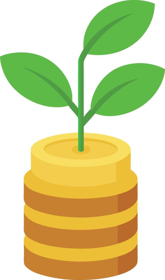 Stylized Plant Icon Growing from Gold Coins Representing Financial Growth vector
