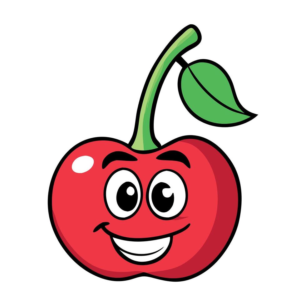 Cartoon Cherry Character with Smiling Face and Large Eyes vector