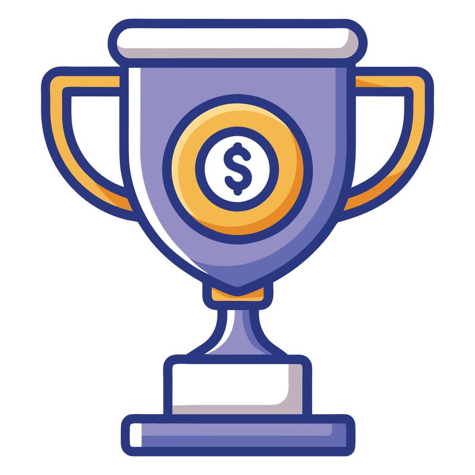 Cartoon Trophy Championship Cup with Gold Dollar Sign in Purple and Flat Design vector