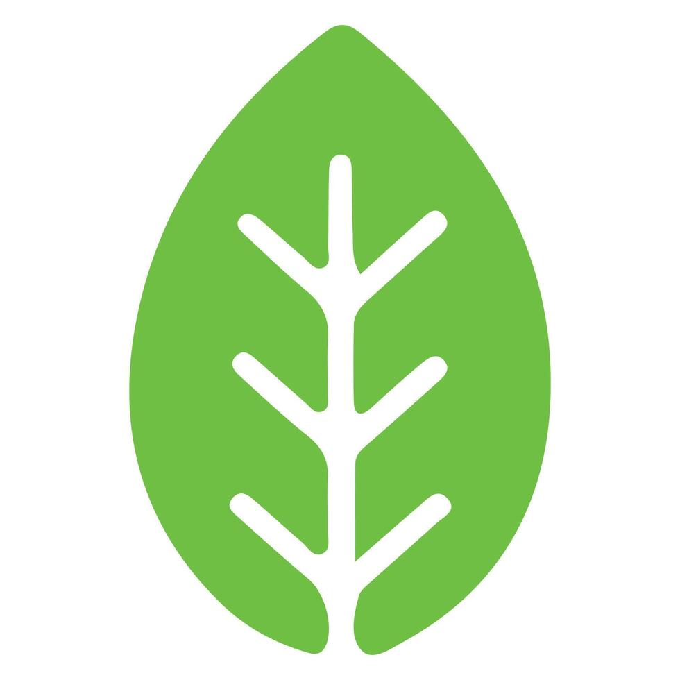 Bright Green Leaf Icon with Simplified Veins and Vibrant Lime Green Color vector