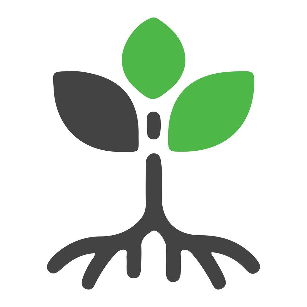 Stylized Plant Icon with Green and Black Leaves and Roots for Eco Friendly Branding vector