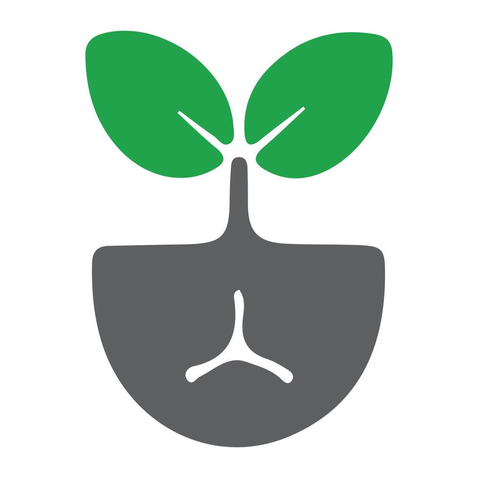 Minimalist Seedling Logo with Green Leaves and Black Soil for Growth Concept vector