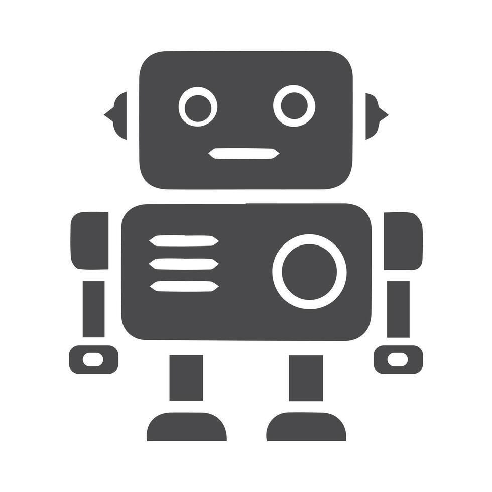 Minimalist Black and White Robot Icon with Retro Geometric Design vector