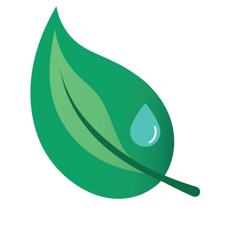 Stylized Green Leaf Icon with Water Droplet Detail in Minimalist Design vector