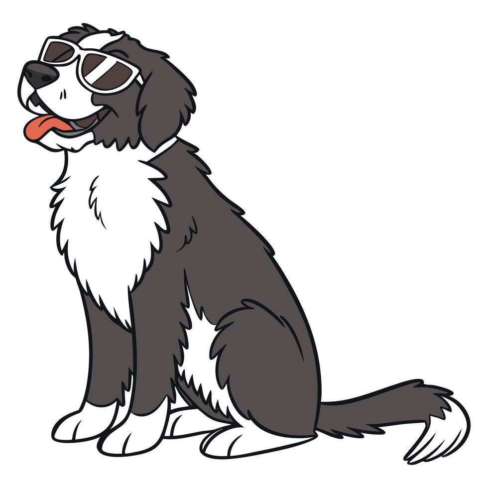 Cartoon Bernese Mountain Dog with Aviator Sunglasses in Playful Sitting Pose vector