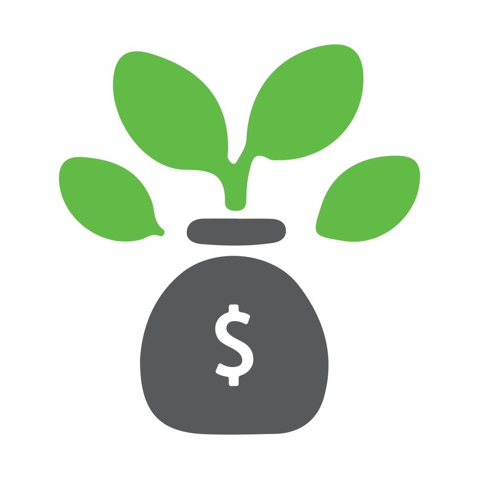 Money Bag with Dollar Sign and Green Leaves Minimalist Financial Growth vector