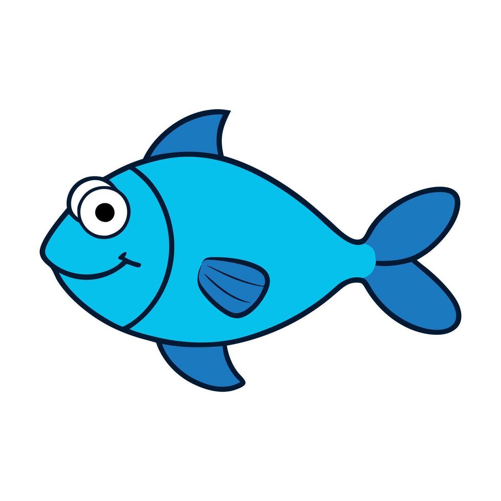 Cartoon Blue Fish with Smiling Expression and Large Eye in Children's Illustration Style vector