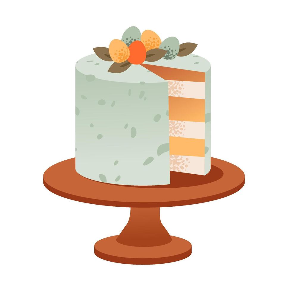 Easter cake with cream and seasonal eggs. Easter treat. Festive illustration. vector