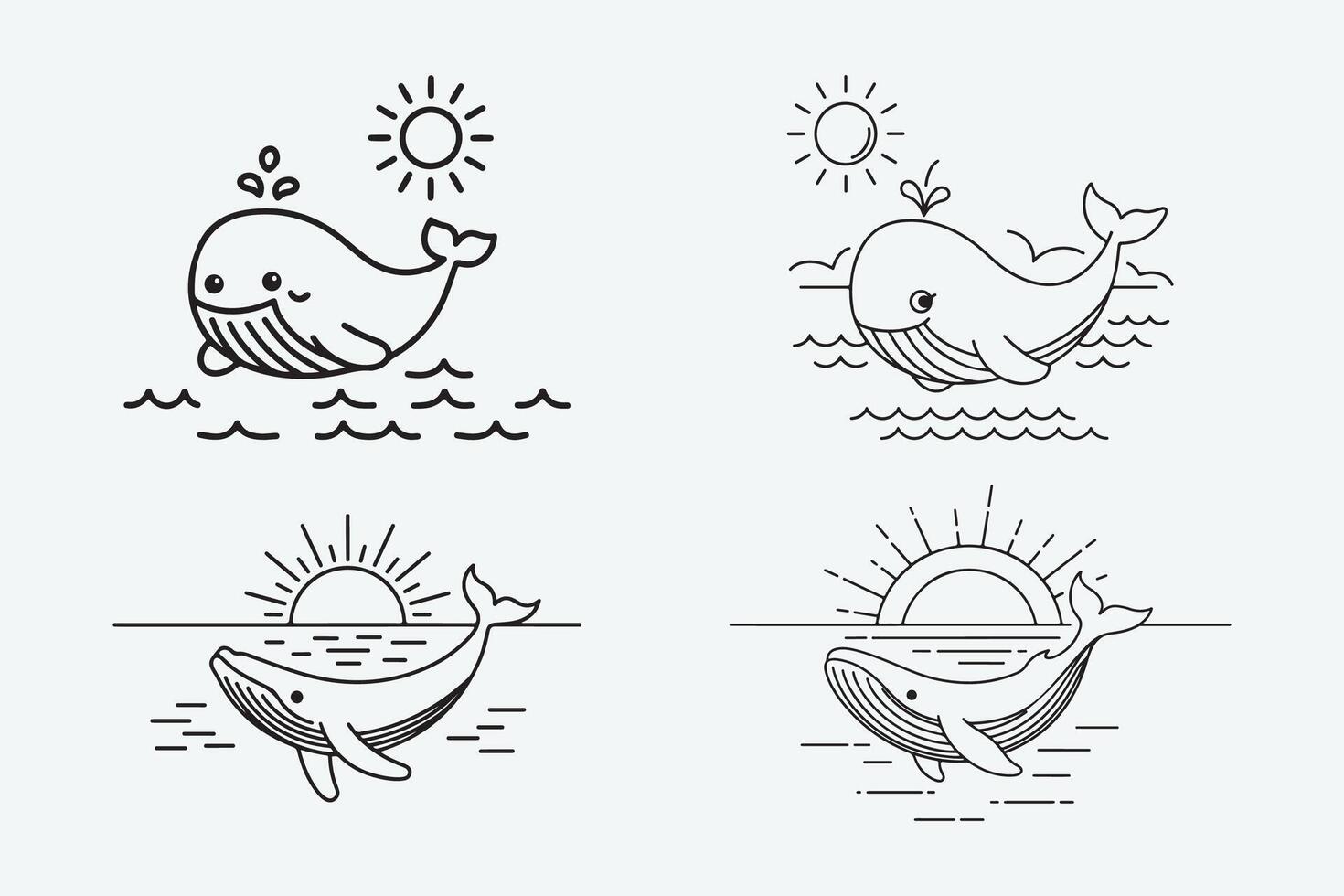 Whale illustration and line art whale design bundle vector