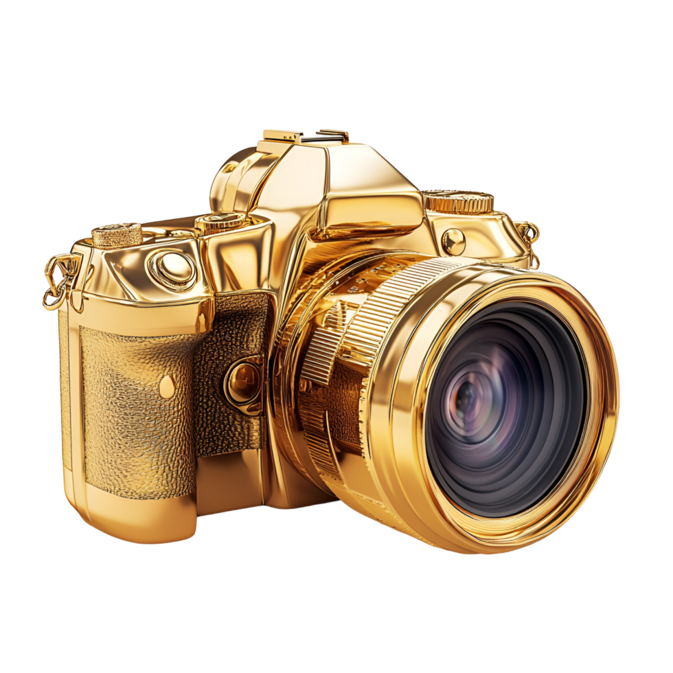 3D Gold Camera Shiny Metallic Photo Device On Transparent Background png
