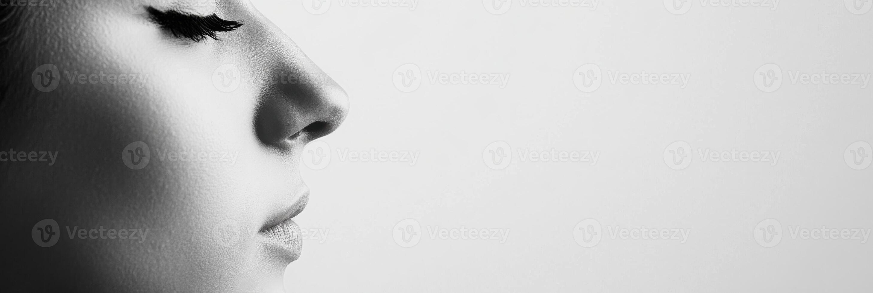 A woman with long eyelashes and a black and white photo