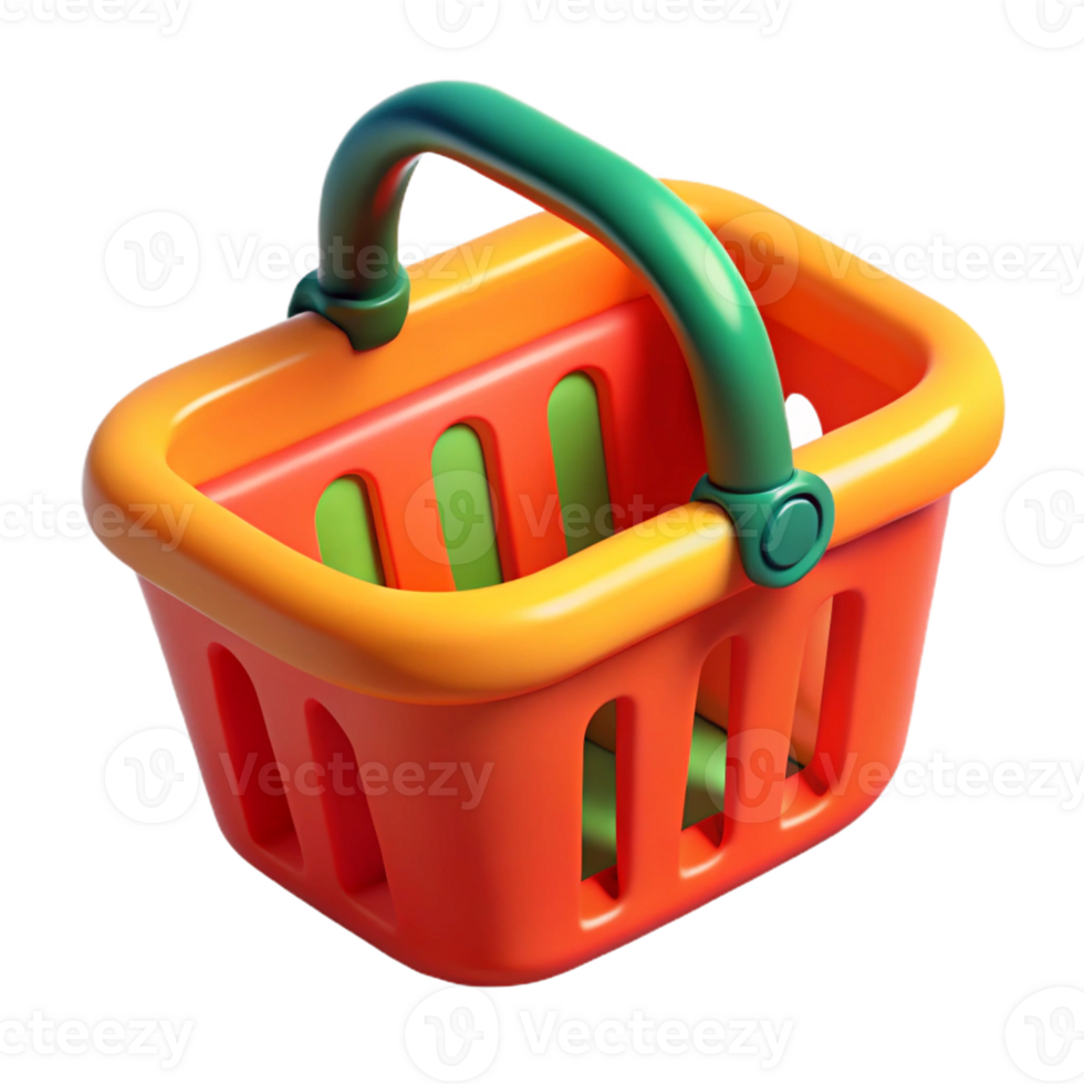 Vibrant 3D Red Shopping Basket Icon Isolated on Blank Background for Online Shopping Concept png