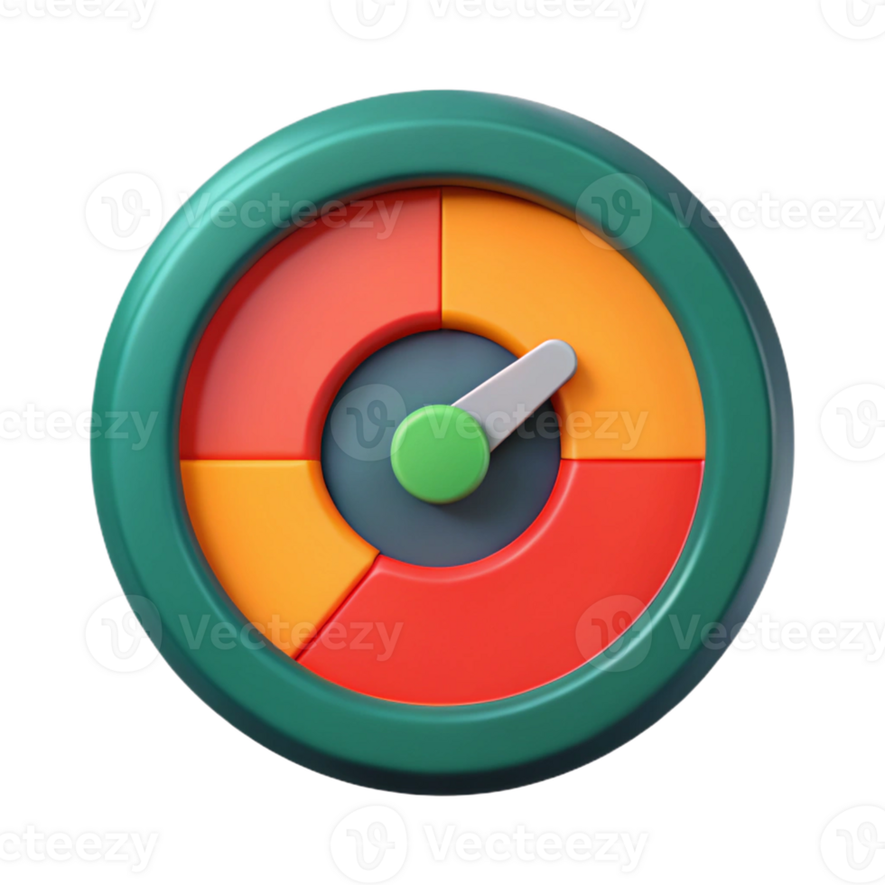 Futuristic 3D Speedometer Icon for Minimalist Design with Status Indicator - Illustration png