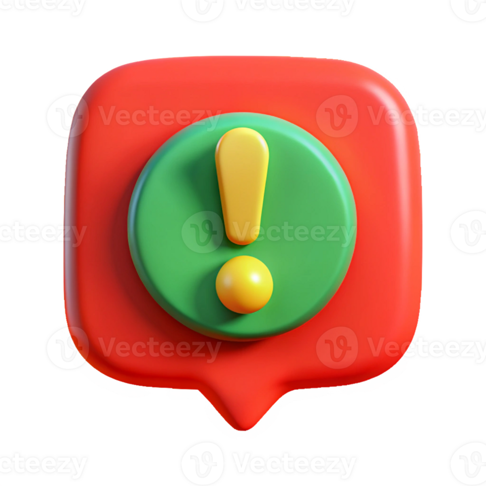 Vibrant Yellow Speech Bubble Exclamation Mark 3D Icon for Graphic Design Projects png