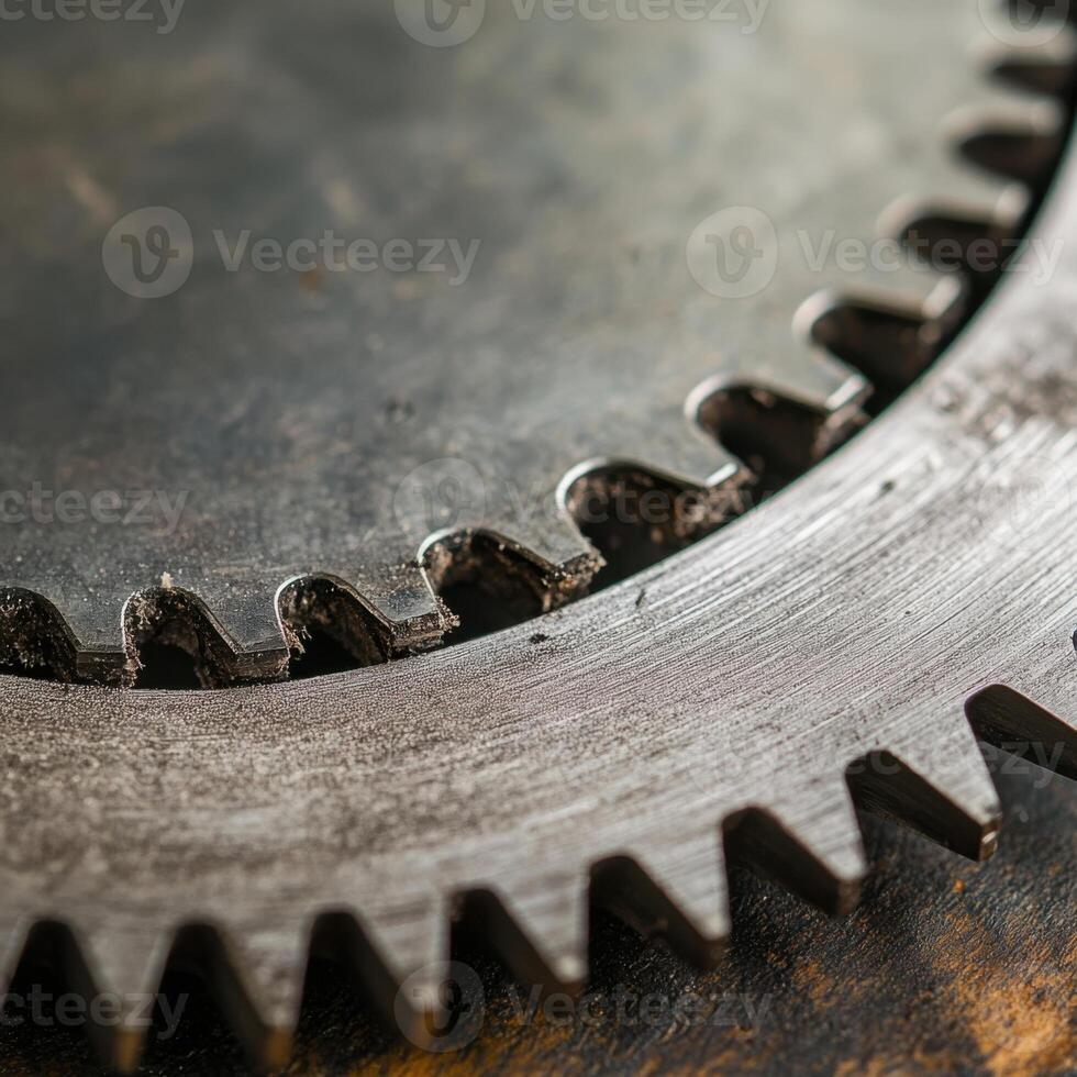 Intricate details of a saw blade showcasing its rugged edges and precise craftsmanship in a workshop setting photo