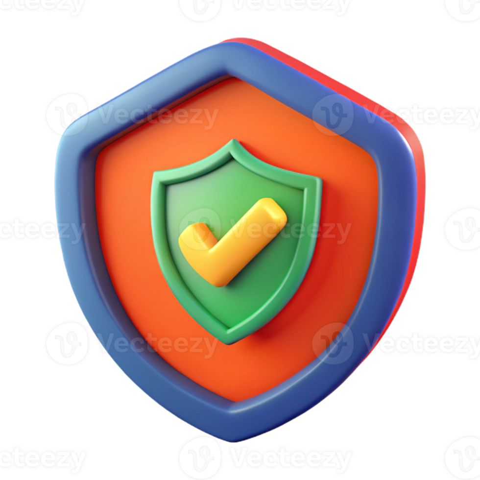Secure Your Data with 3D Realistic Shield Security Checkmark Icon - Protection Concept png