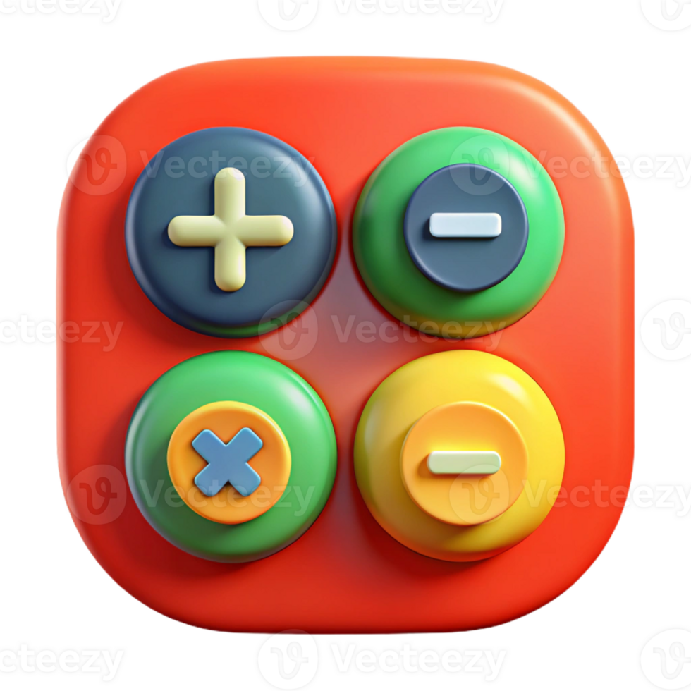 3D Calculator Buttons with Plus, Minus, Multiply - Educational Technology Conceptual Illustration png