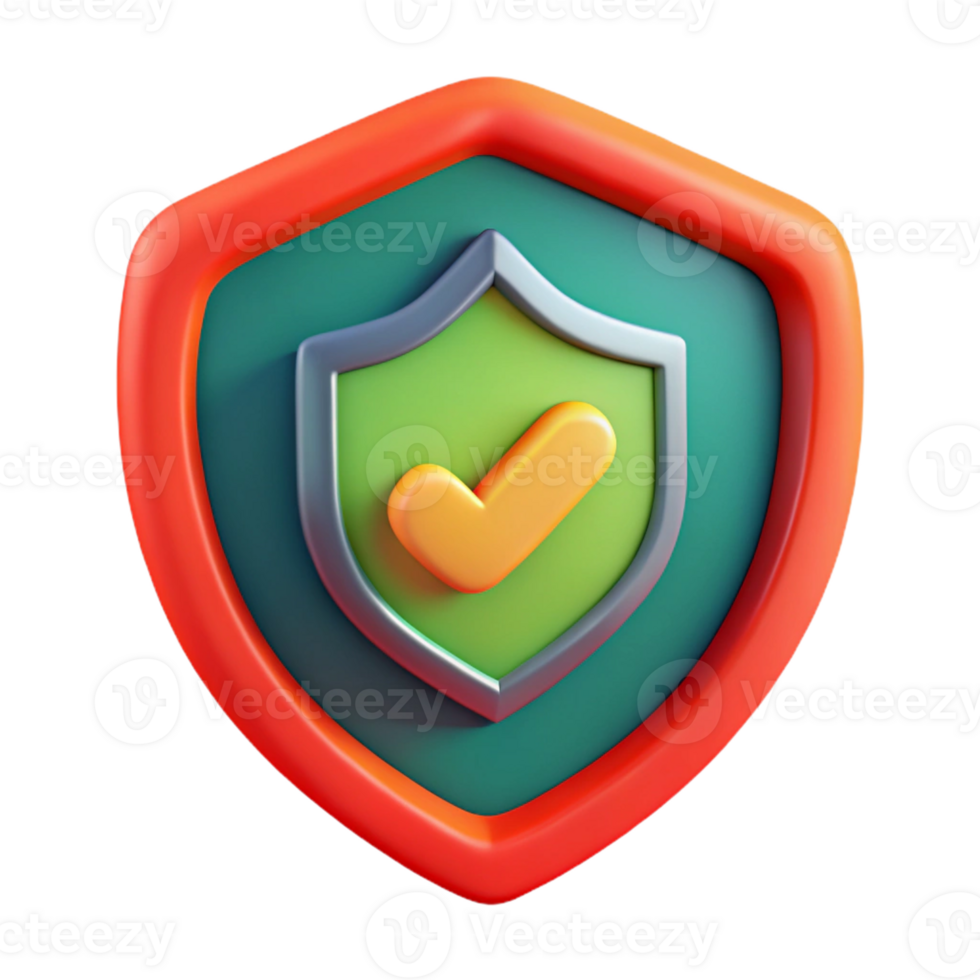 Secure Your Data with Realistic 3D Shield Security and Checkmark Icon png
