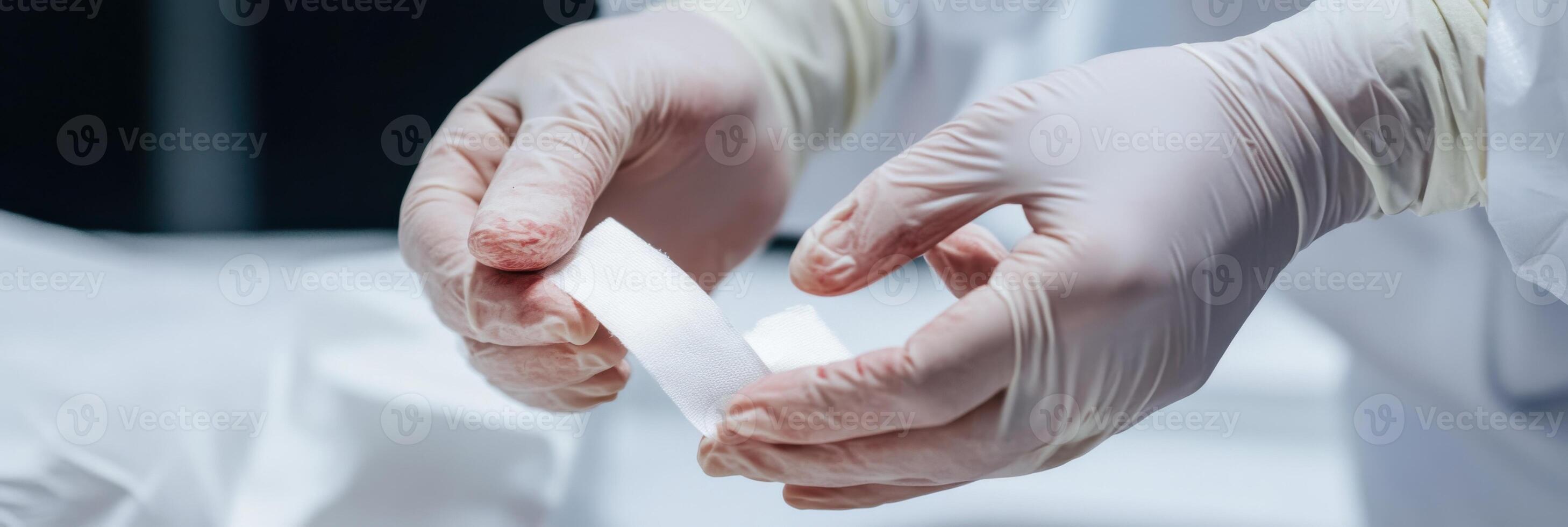 A person in a white coat and gloves is holding a piece of paper photo