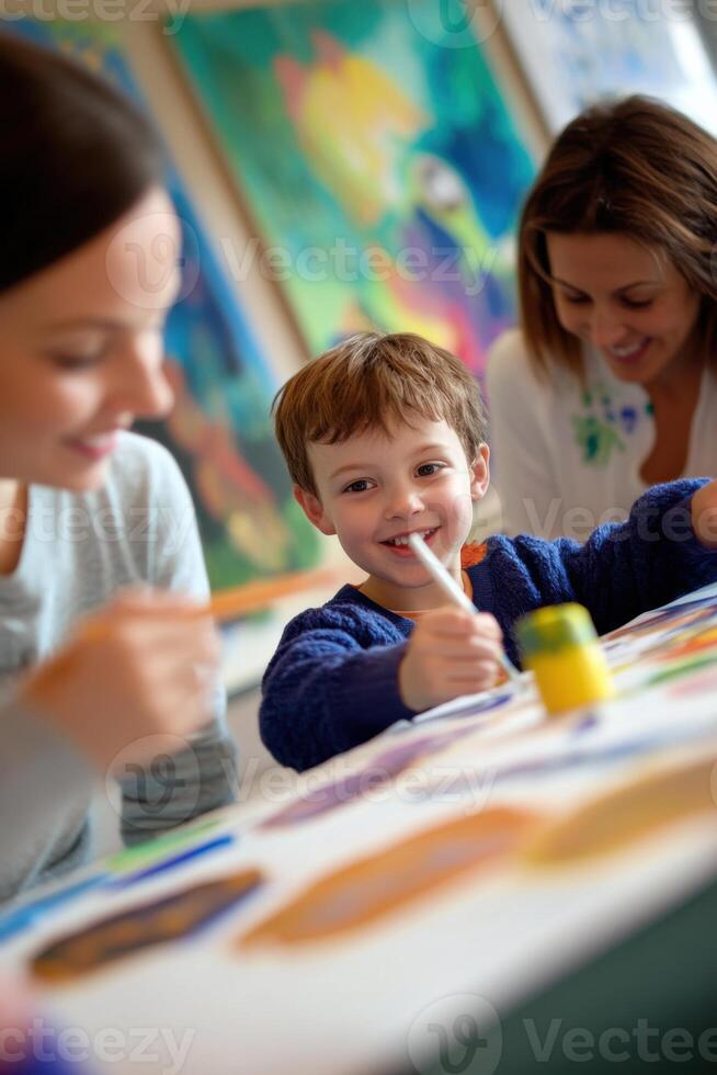 Families engaging in a joyful afternoon of creative painting and artistic expression photo