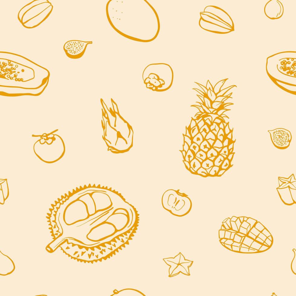 Hand drawn exotic fruits seamless pattern. Natural vegan food design for fabric, home textile, wrapping paper vector