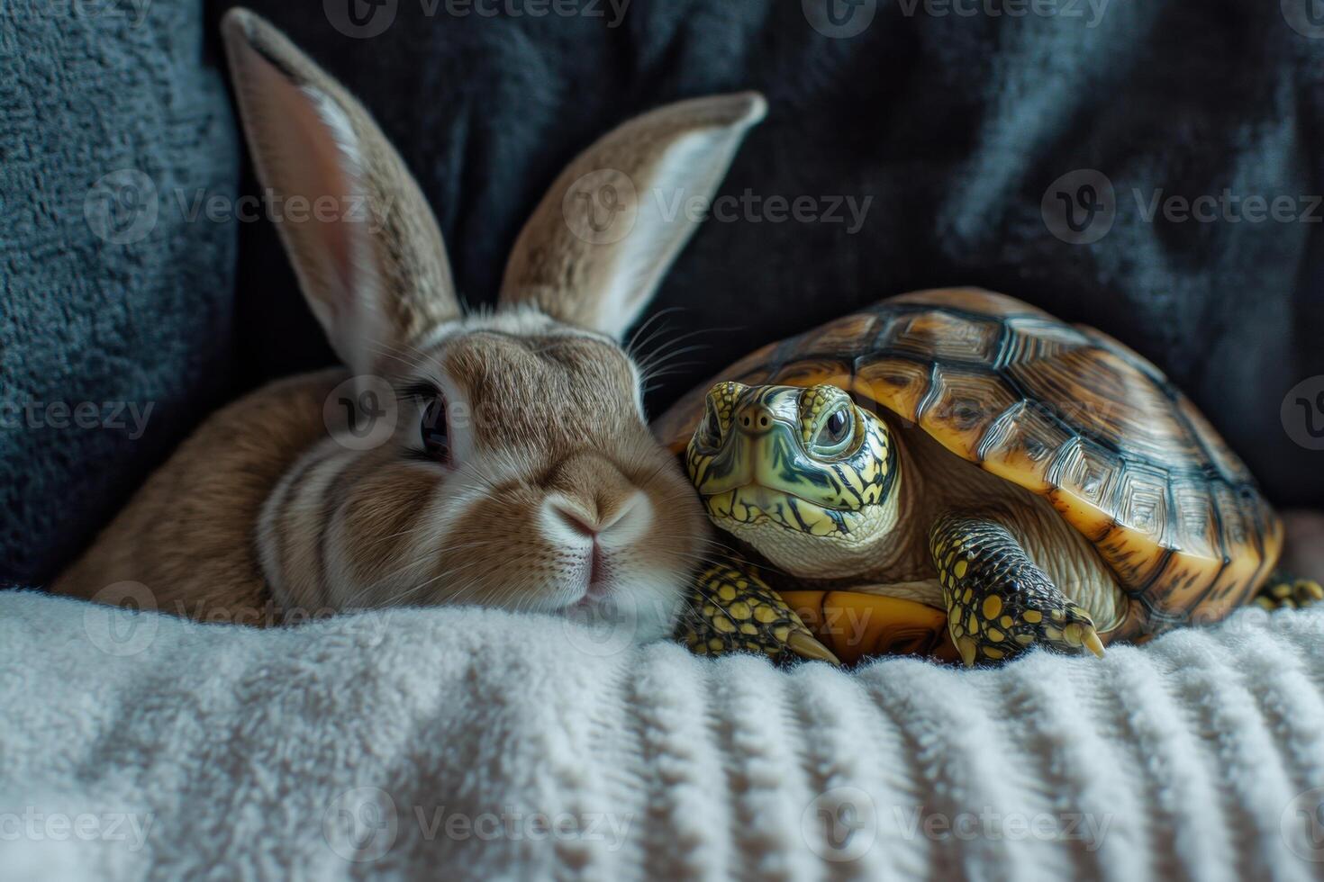 Cozy movie night featuring a rabbit and turtle enjoying a rom-com together in a warm and inviting setting photo