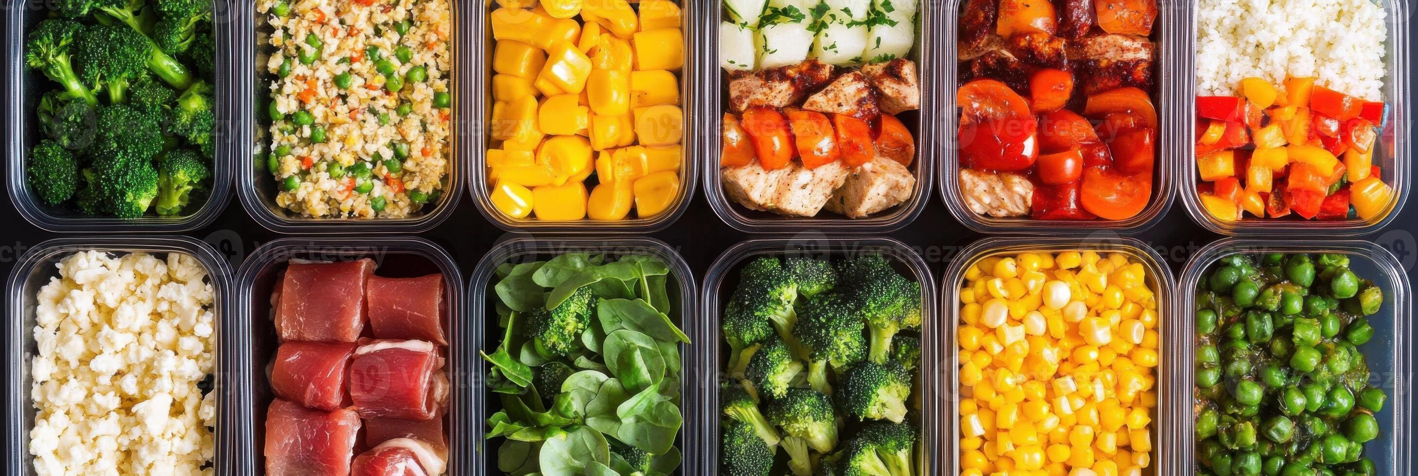 Colorful meal prep showcasing nutritious containers filled with lean proteins, fresh vegetables, and wholesome grains photo