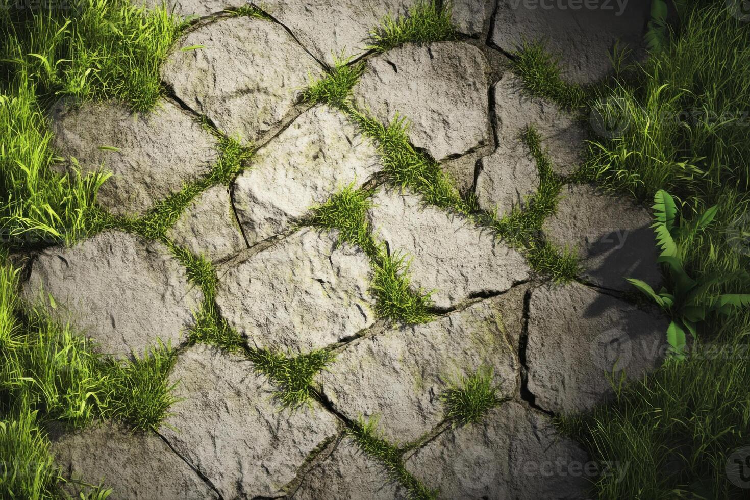 A stone path with grass and stones photo