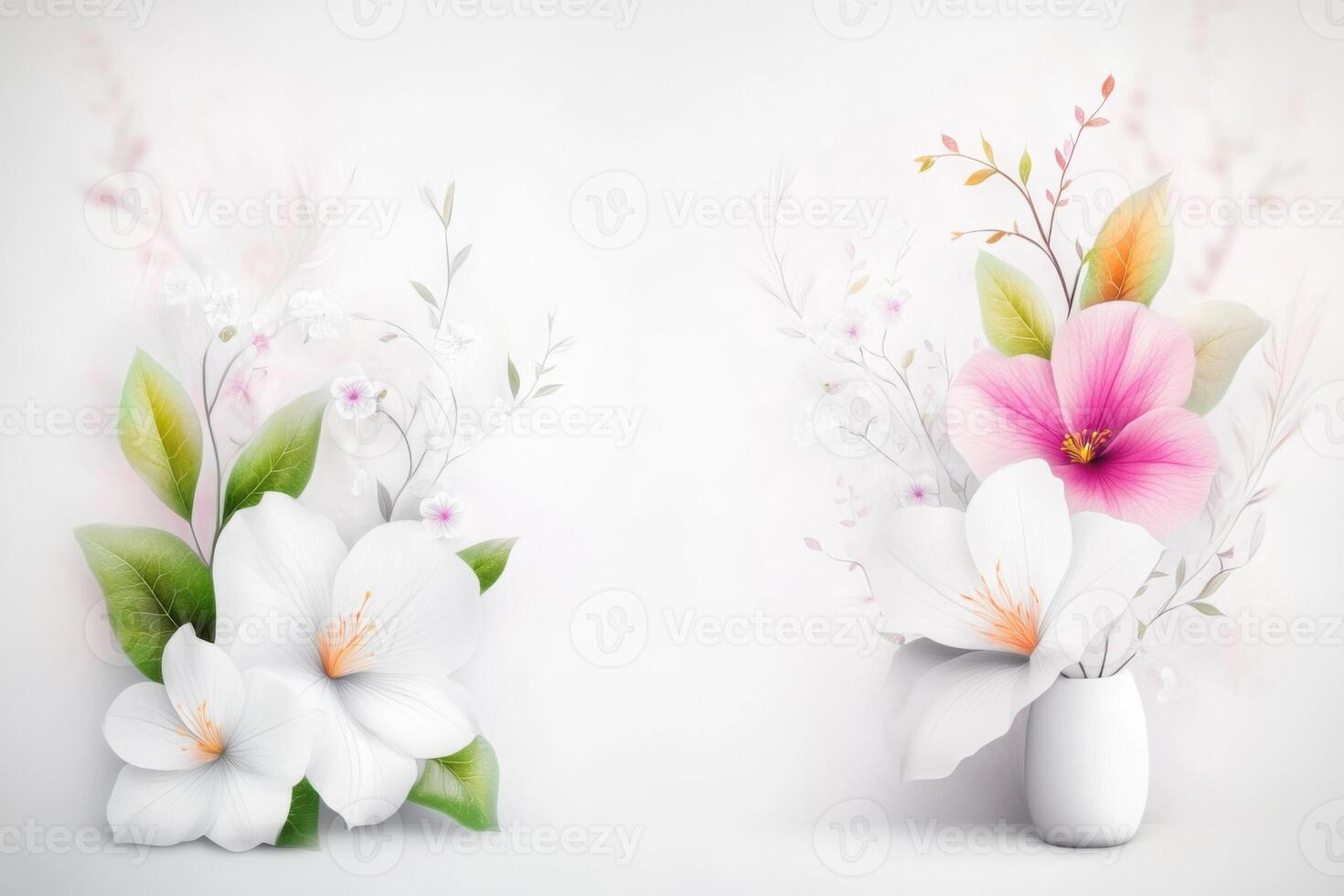 Elegant floral doodles featuring delicate spring designs with intertwined leaves and graceful vines in a soft pencil-drawn style photo