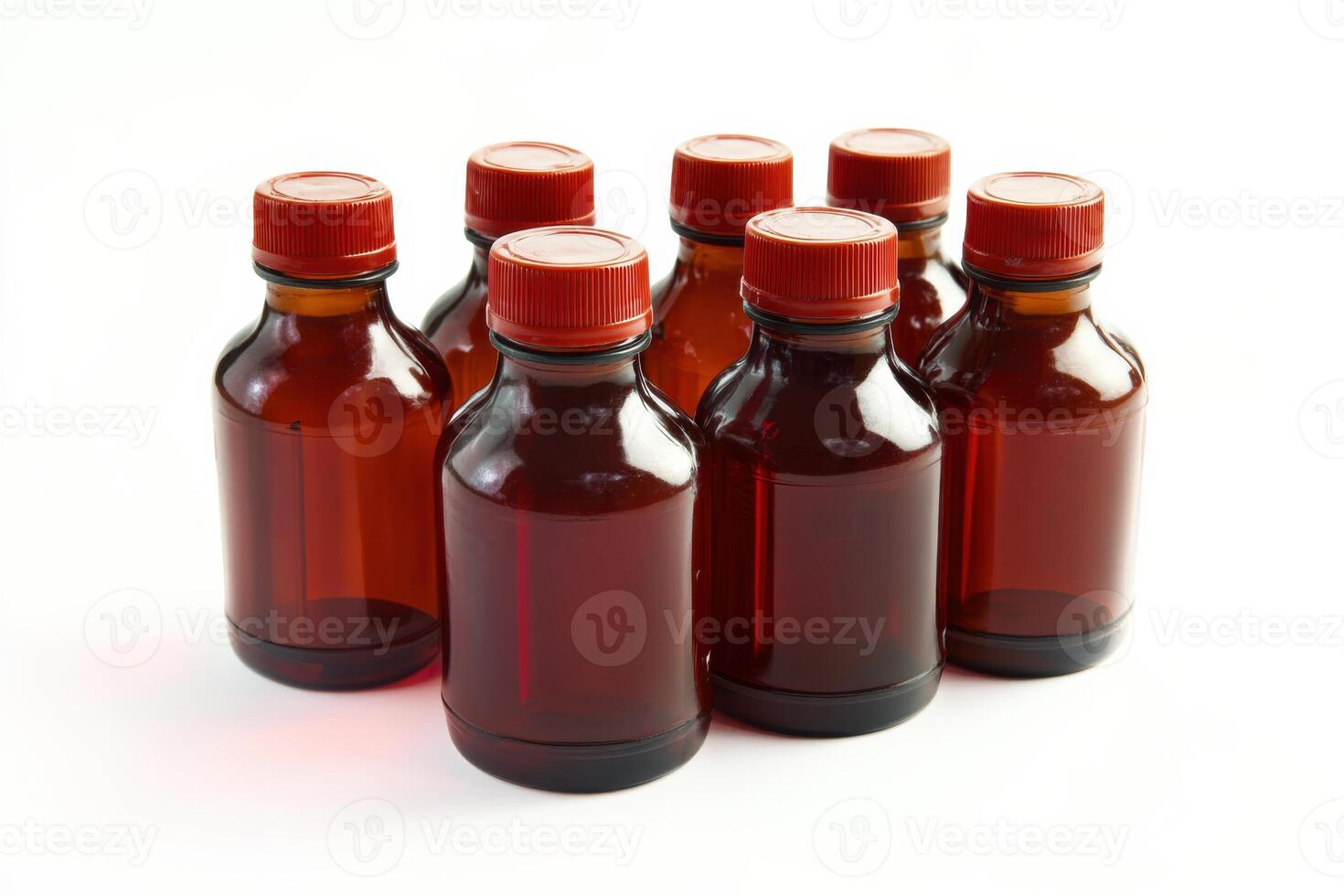 Cough syrup bottles arranged on a clean white background with realistic lighting photo