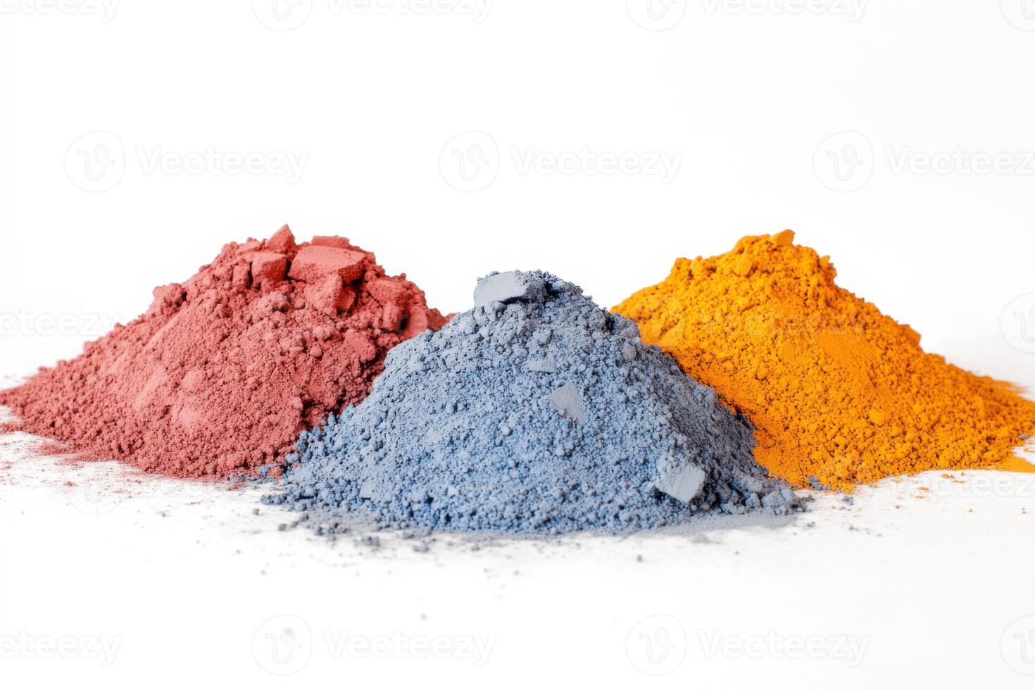 Colored cement on white background showcasing vibrant hues for artistic and construction applications photo