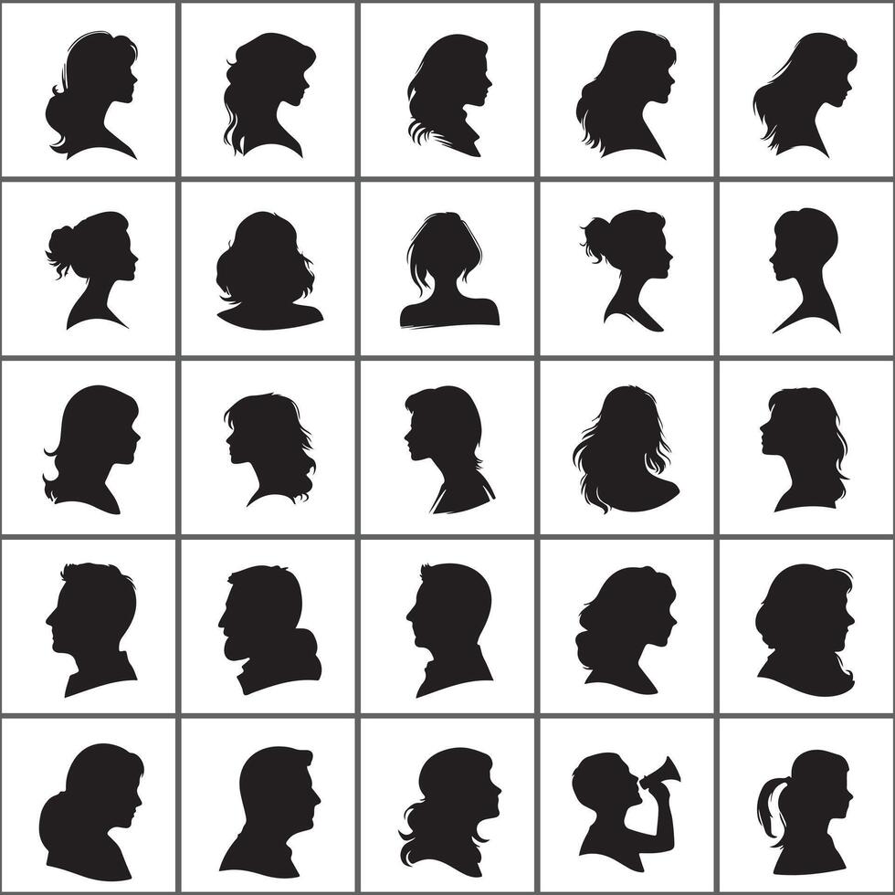 a collection of silhouettes of people's heads design on a white background vector