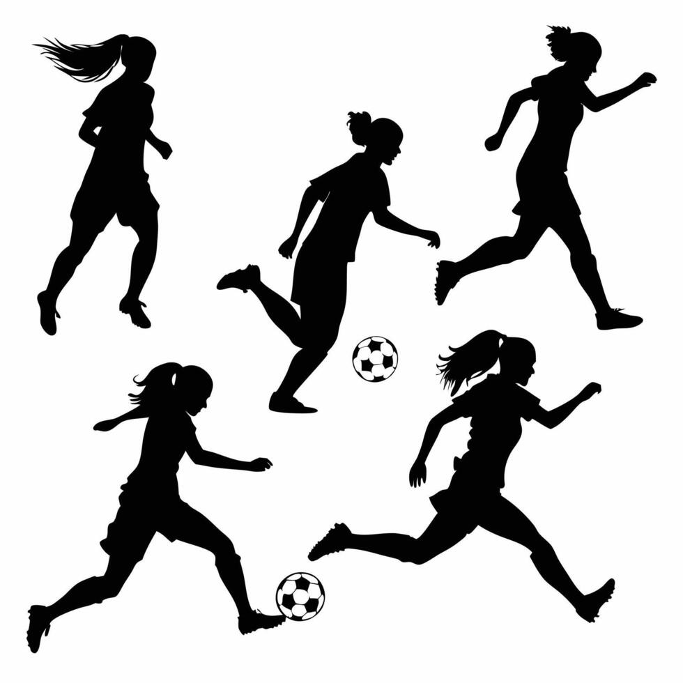silhouettes of women playing soccer vector