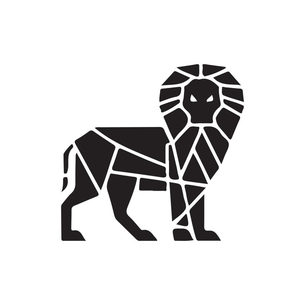 A geometric black and white logo of a lion design vector