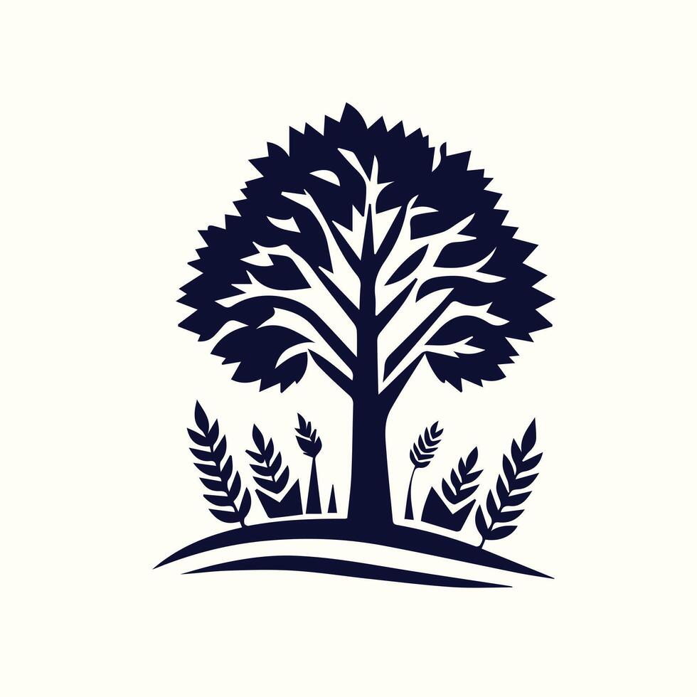 A tree with wheat and grass on it vector