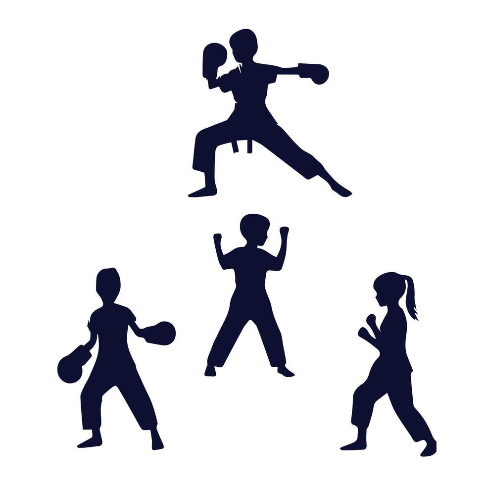 Silhouettes of children in various poses vector