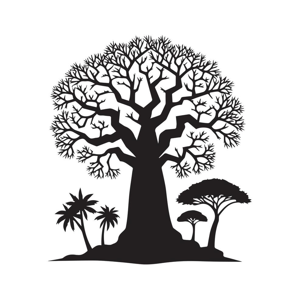 a black and white illustration of a tree with palm trees vector