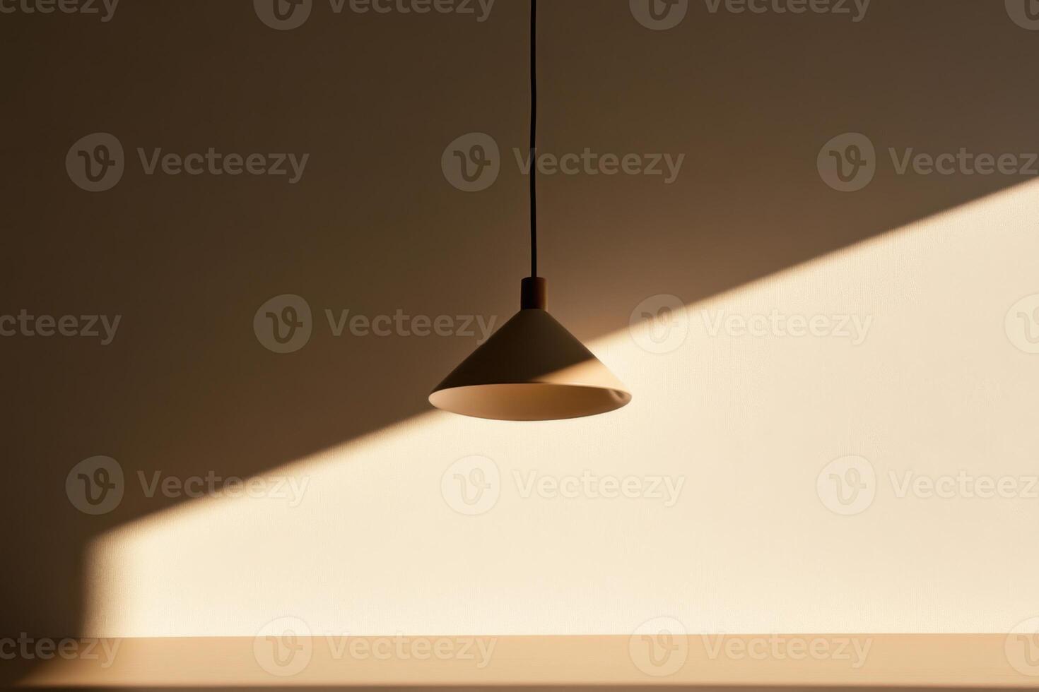 Minimalist lamp casting dramatic shadows in a serene studio setting during golden hour photo
