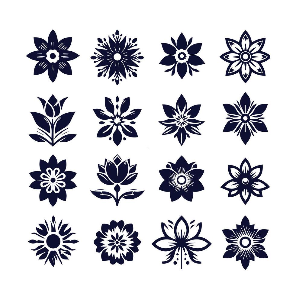 A set of black and white flowers on a white background vector