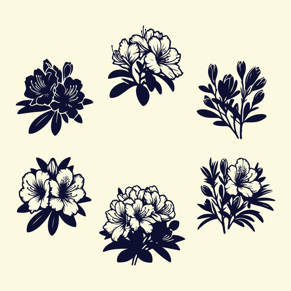 Set of black and white flowers on a white background vector
