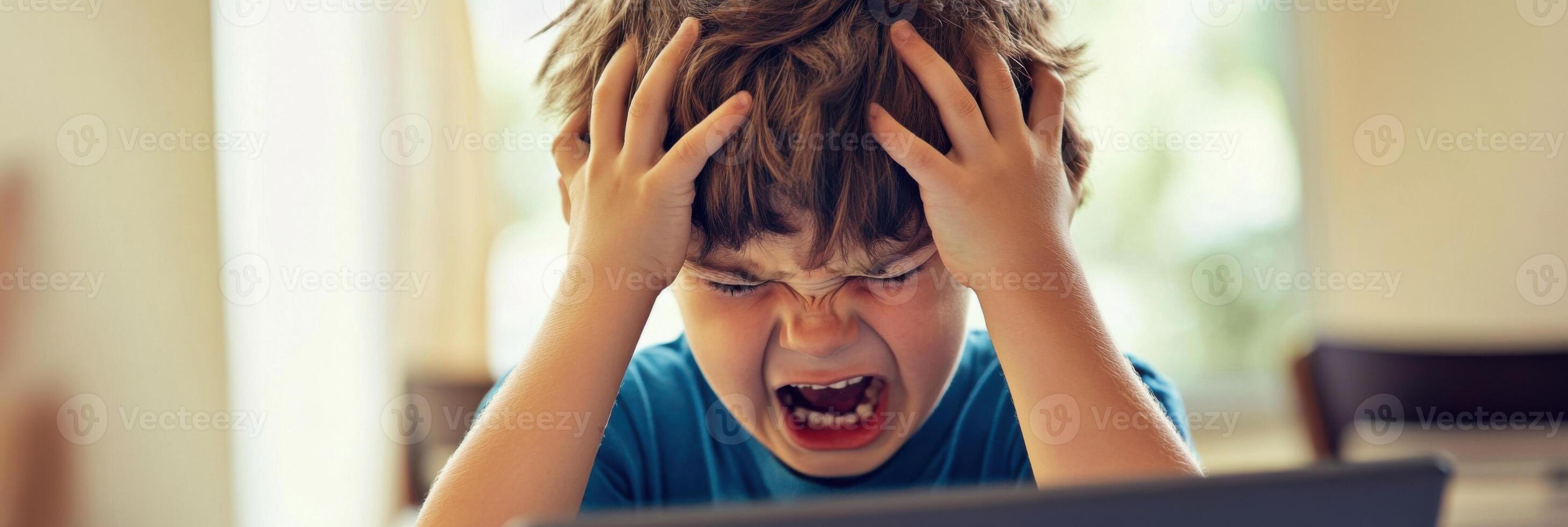 Students encountering humorous tech issues during online class activities photo