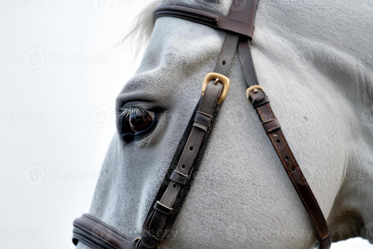 Elegant white horse with detailed features isolated on a clean background photo