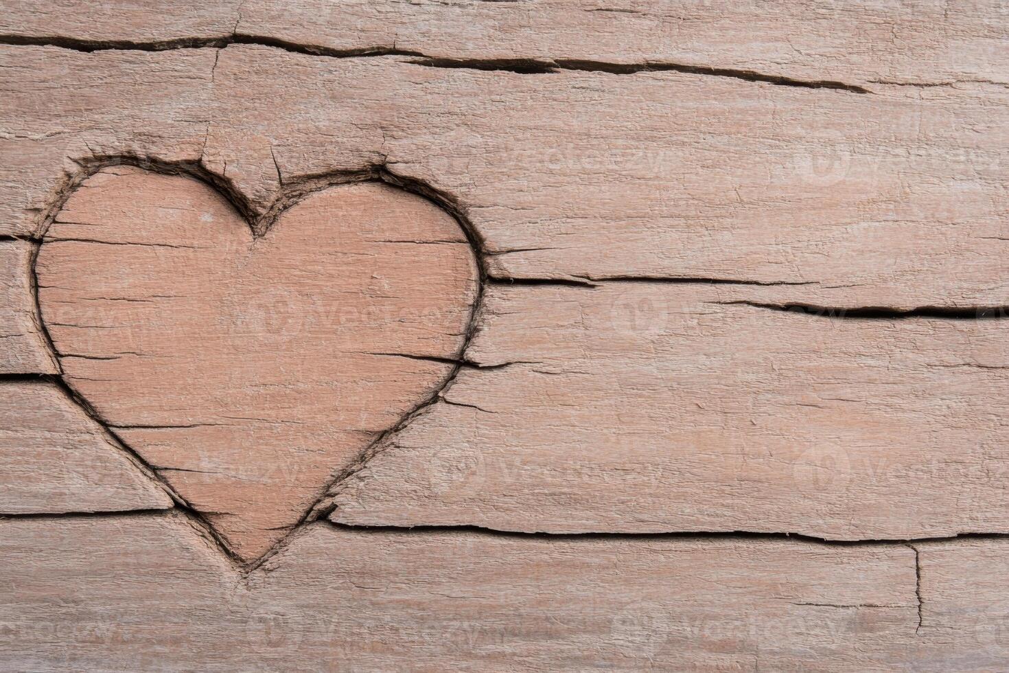Textured redwood bark displaying a heart carved into its surface photo
