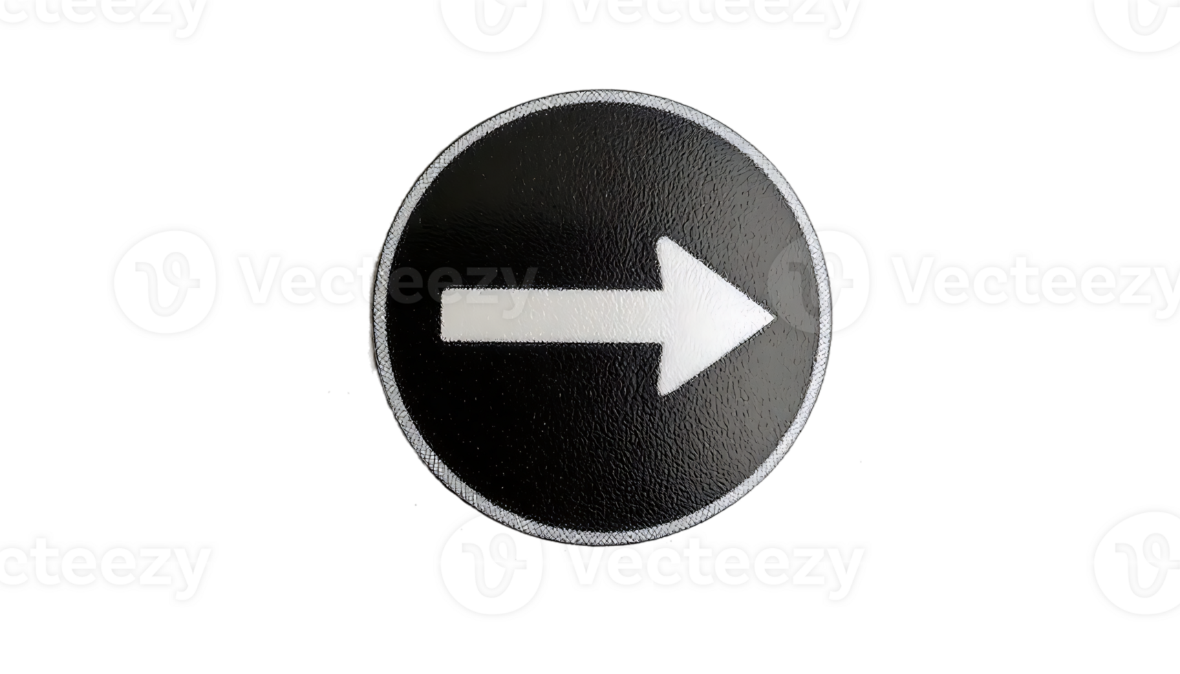 Black Circular Sign with White Right Arrow on Textured Surface png