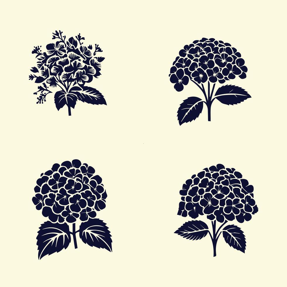 Four different types of flowers in black and white vector