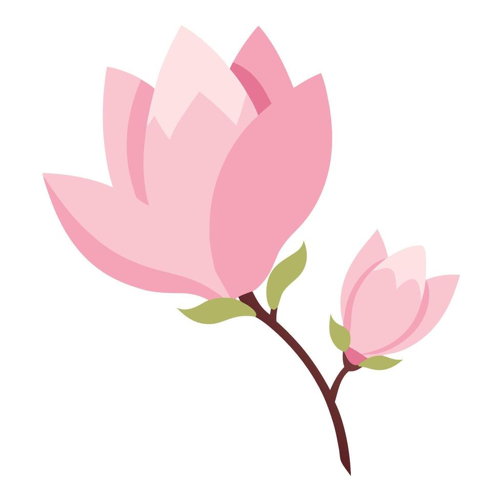 A pink flower with leaves on a white background vector