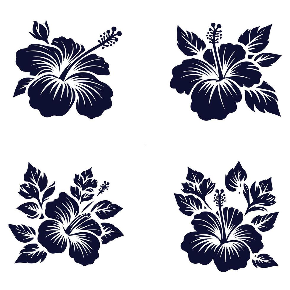 Hawaiian flowers set of four images vector