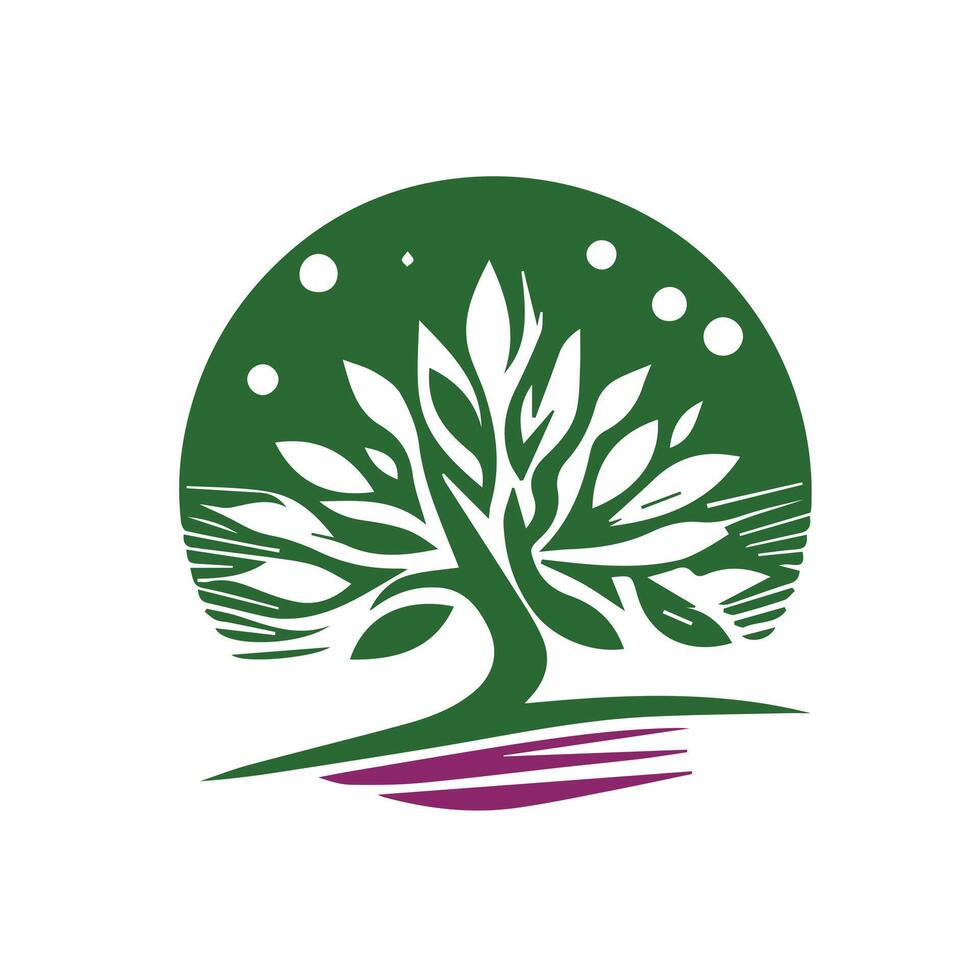 A green tree with leaves and a moon in the background vector