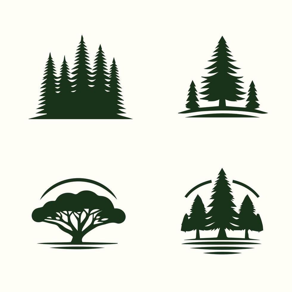 Four different types of trees and trees in different shapes vector